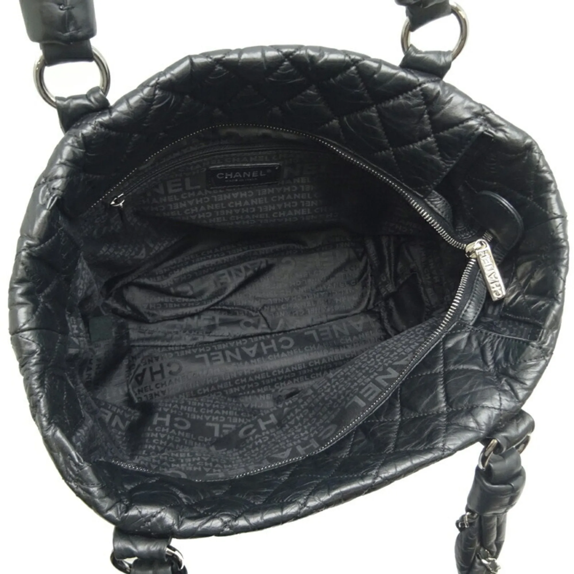 Chanel Bubble Quilted Leather Tote Bag Women's Shoulder Black