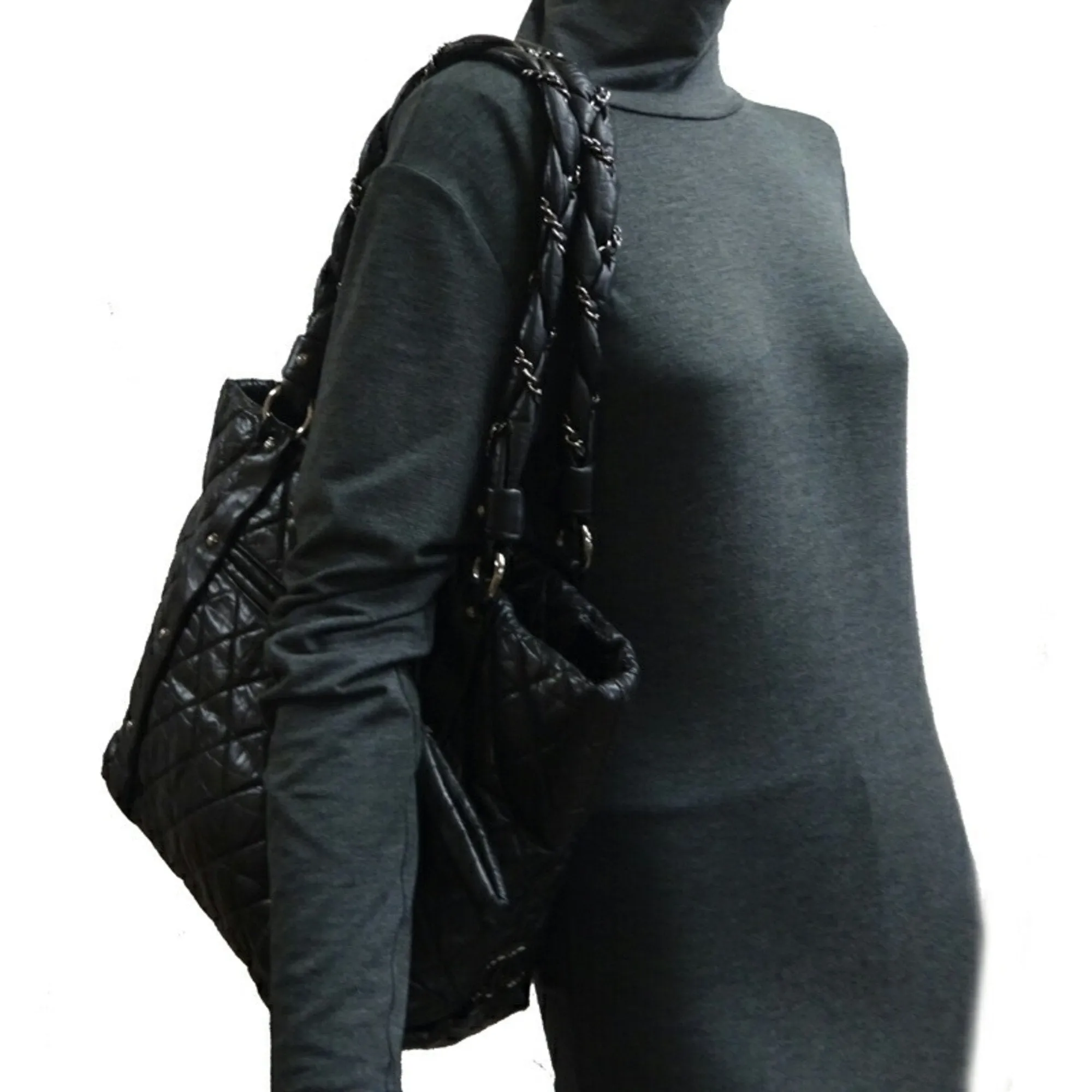 Chanel Bubble Quilted Leather Tote Bag Women's Shoulder Black
