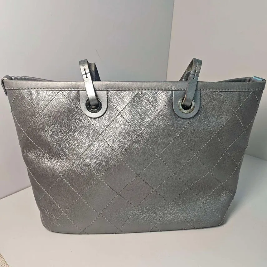 Chanel Caviar Tote Silver Shoulder Bag