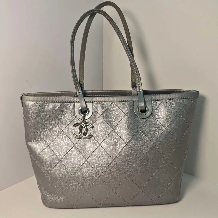 Chanel Caviar Tote Silver Shoulder Bag