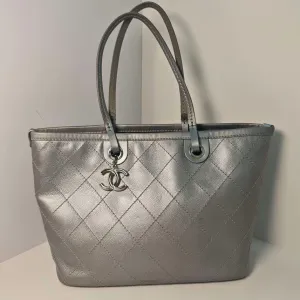 Chanel Caviar Tote Silver Shoulder Bag