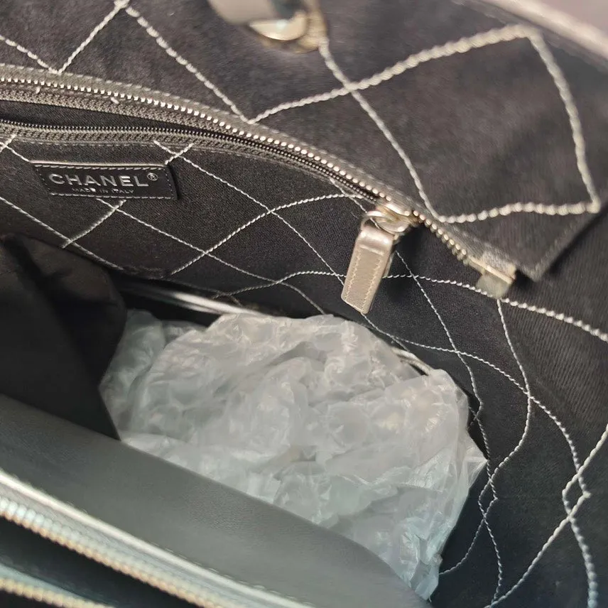 Chanel Caviar Tote Silver Shoulder Bag