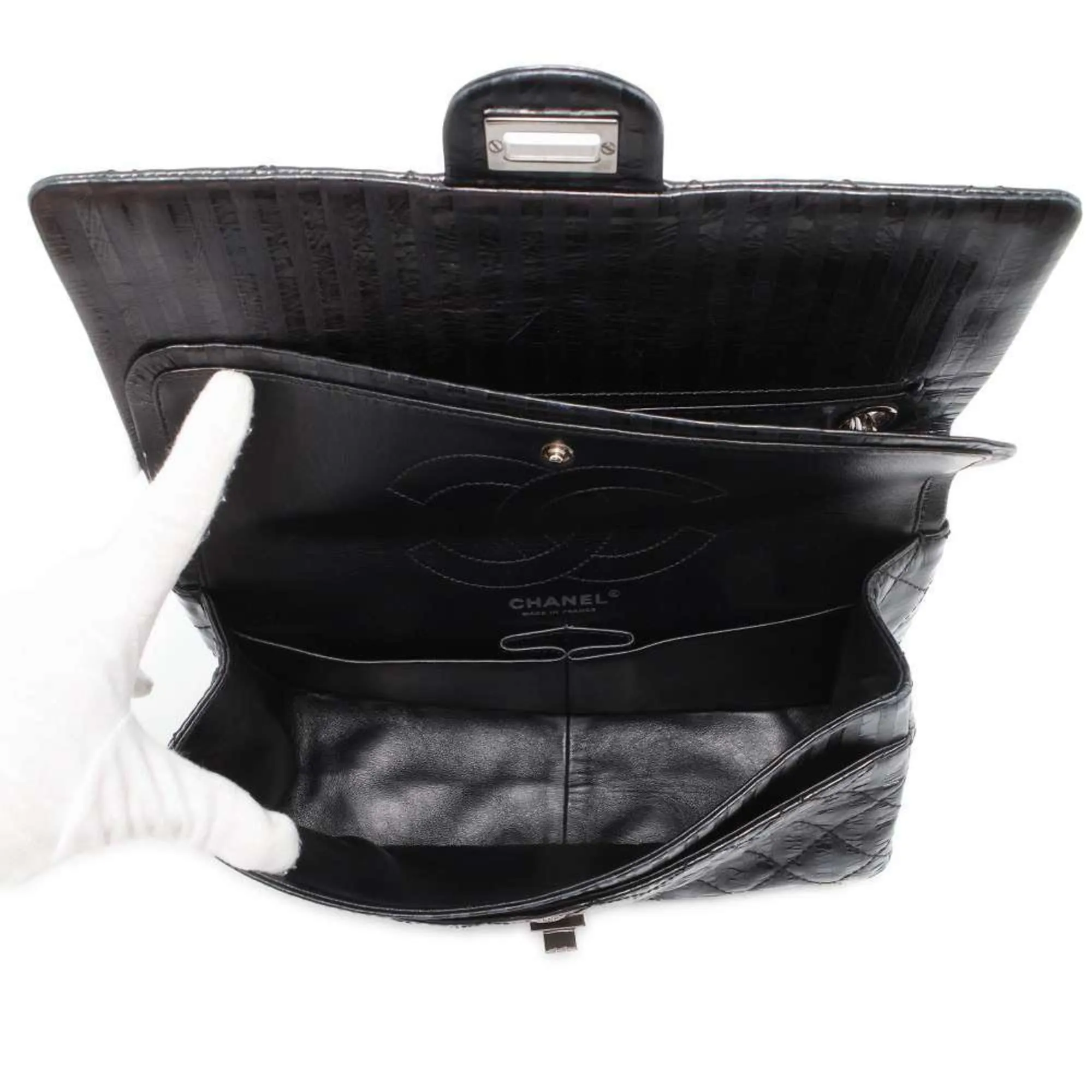 Chanel Chain Shoulder Bag 2.55 Matelasse Stripe Leather Large A37587 CHANEL Black