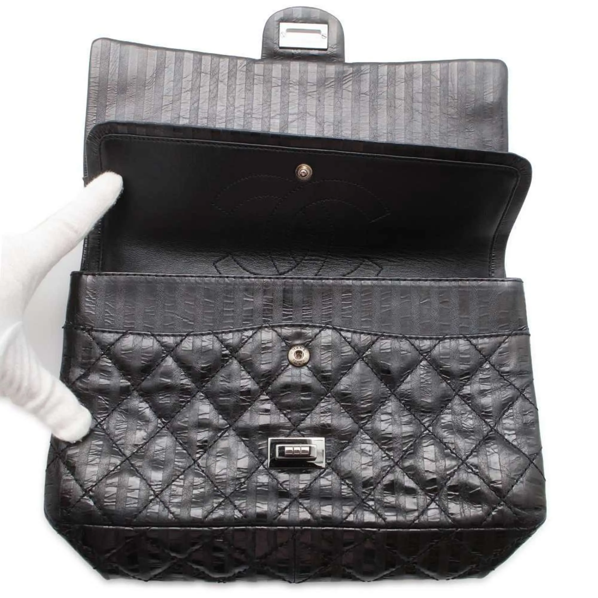 Chanel Chain Shoulder Bag 2.55 Matelasse Stripe Leather Large A37587 CHANEL Black