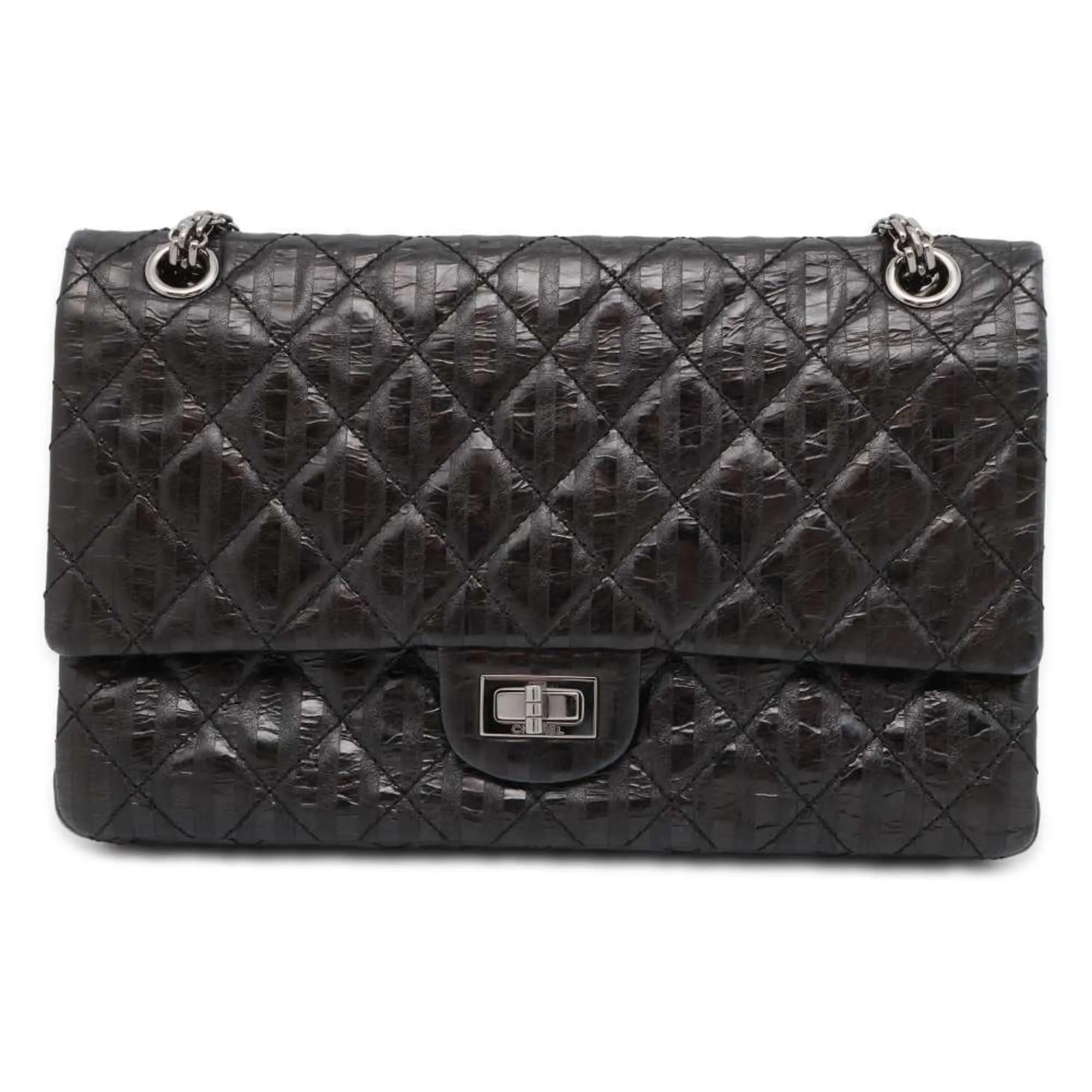 Chanel Chain Shoulder Bag 2.55 Matelasse Stripe Leather Large A37587 CHANEL Black