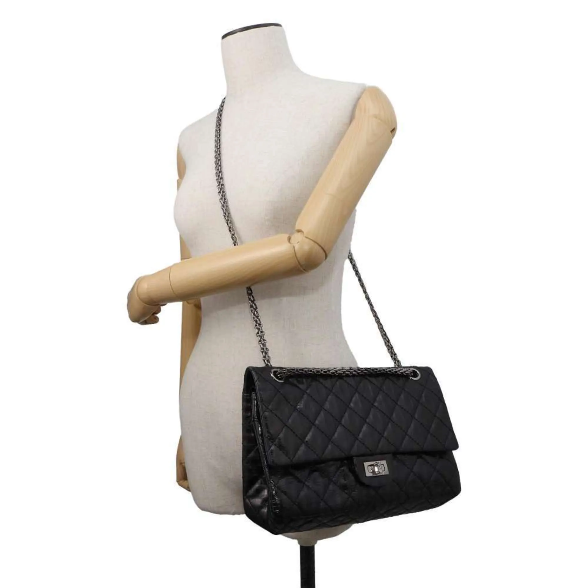 Chanel Chain Shoulder Bag 2.55 Matelasse Stripe Leather Large A37587 CHANEL Black
