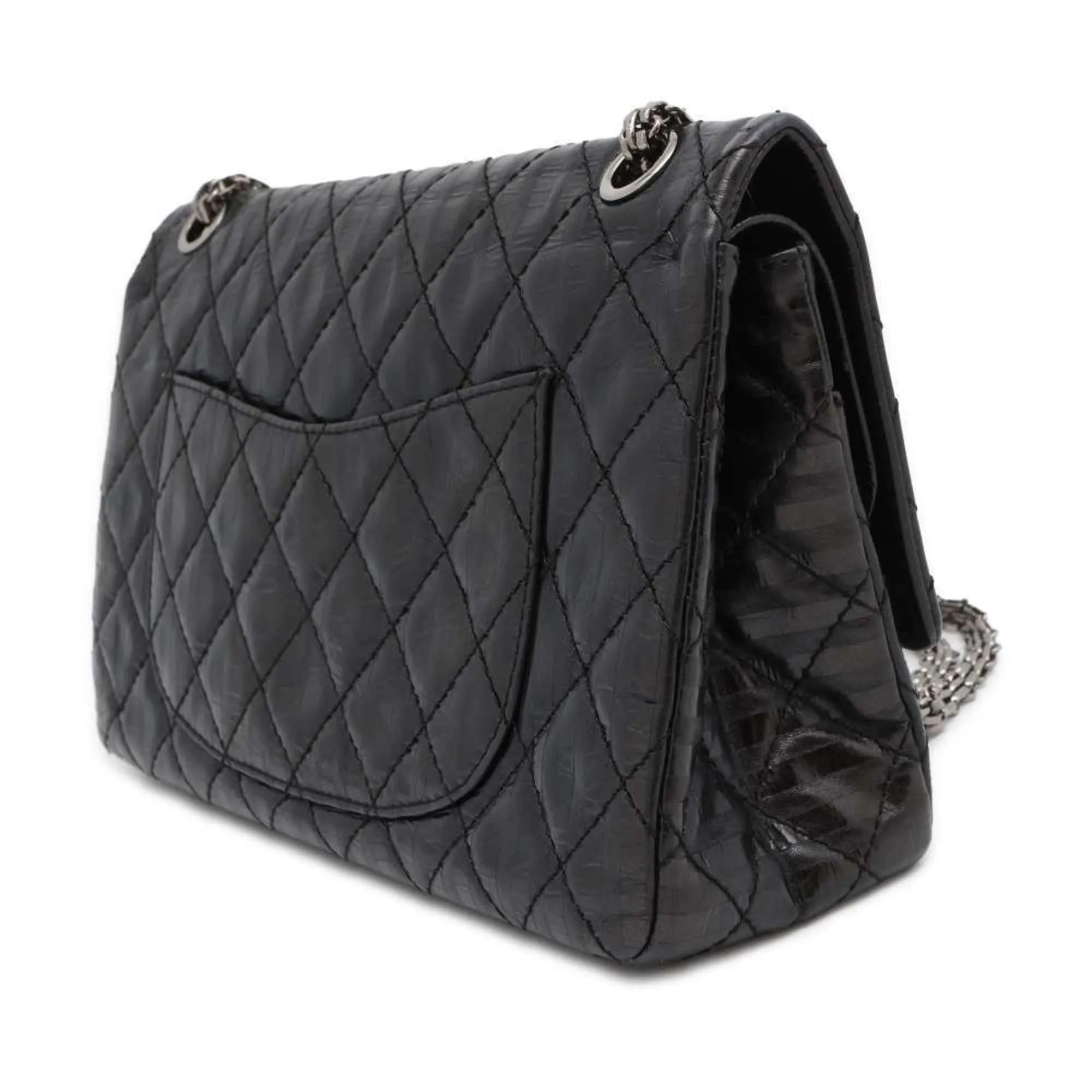 Chanel Chain Shoulder Bag 2.55 Matelasse Stripe Leather Large A37587 CHANEL Black