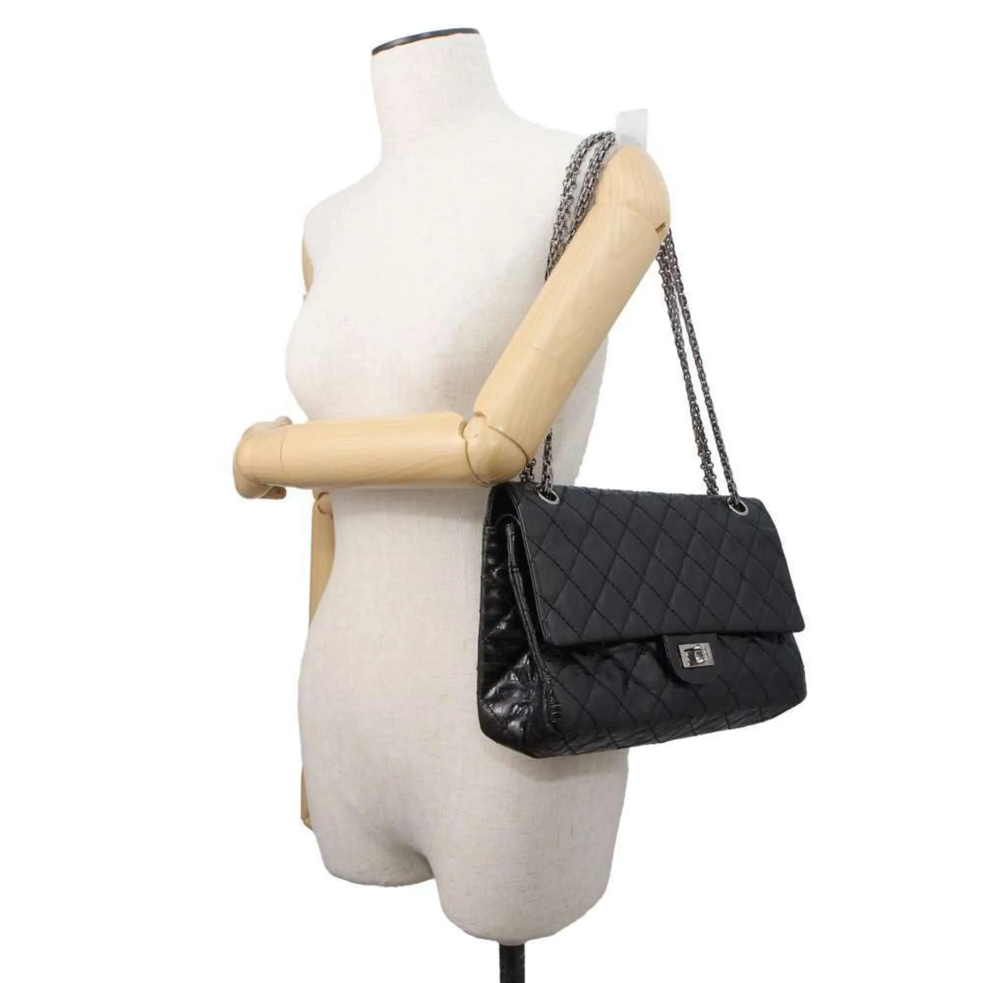 Chanel Chain Shoulder Bag 2.55 Matelasse Stripe Leather Large A37587 CHANEL Black