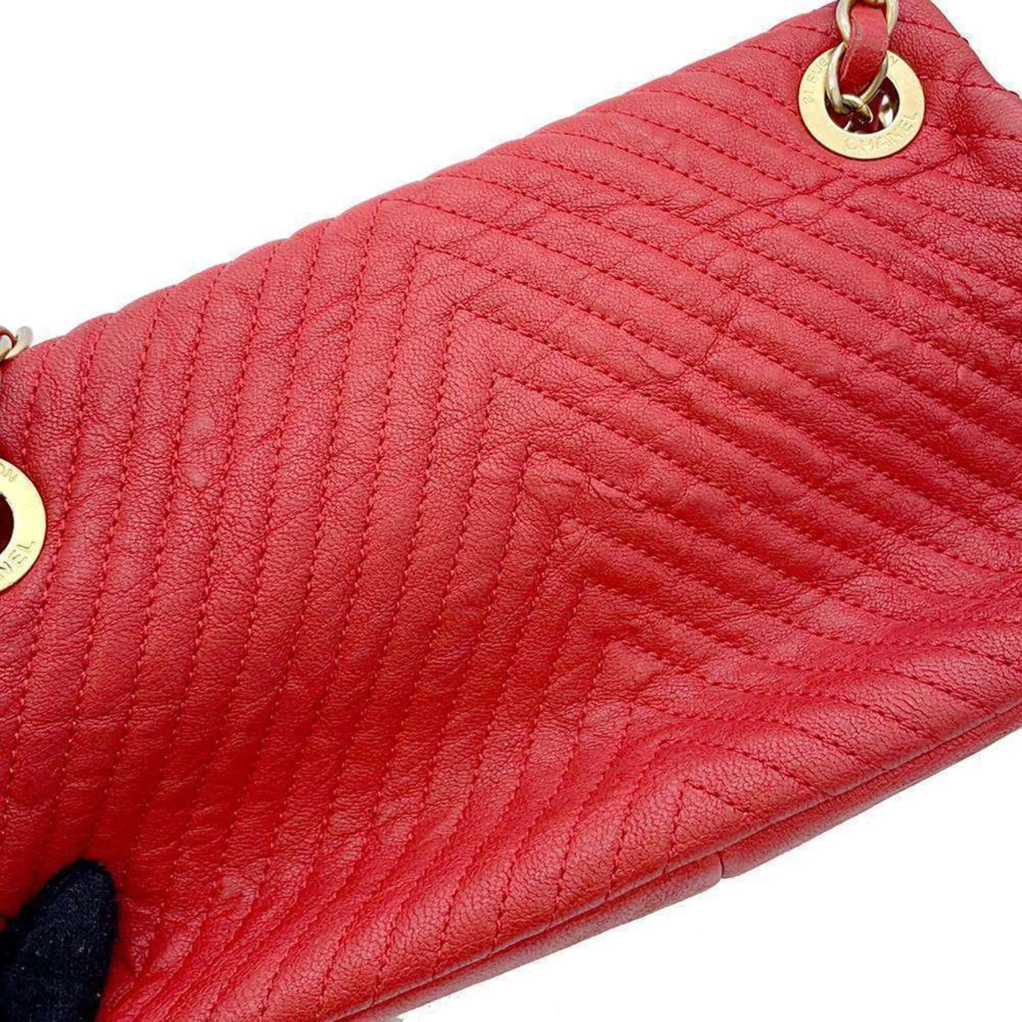 Chanel Chain Shoulder Bag Chevron V Stitch Coco Mark Leather CHANEL