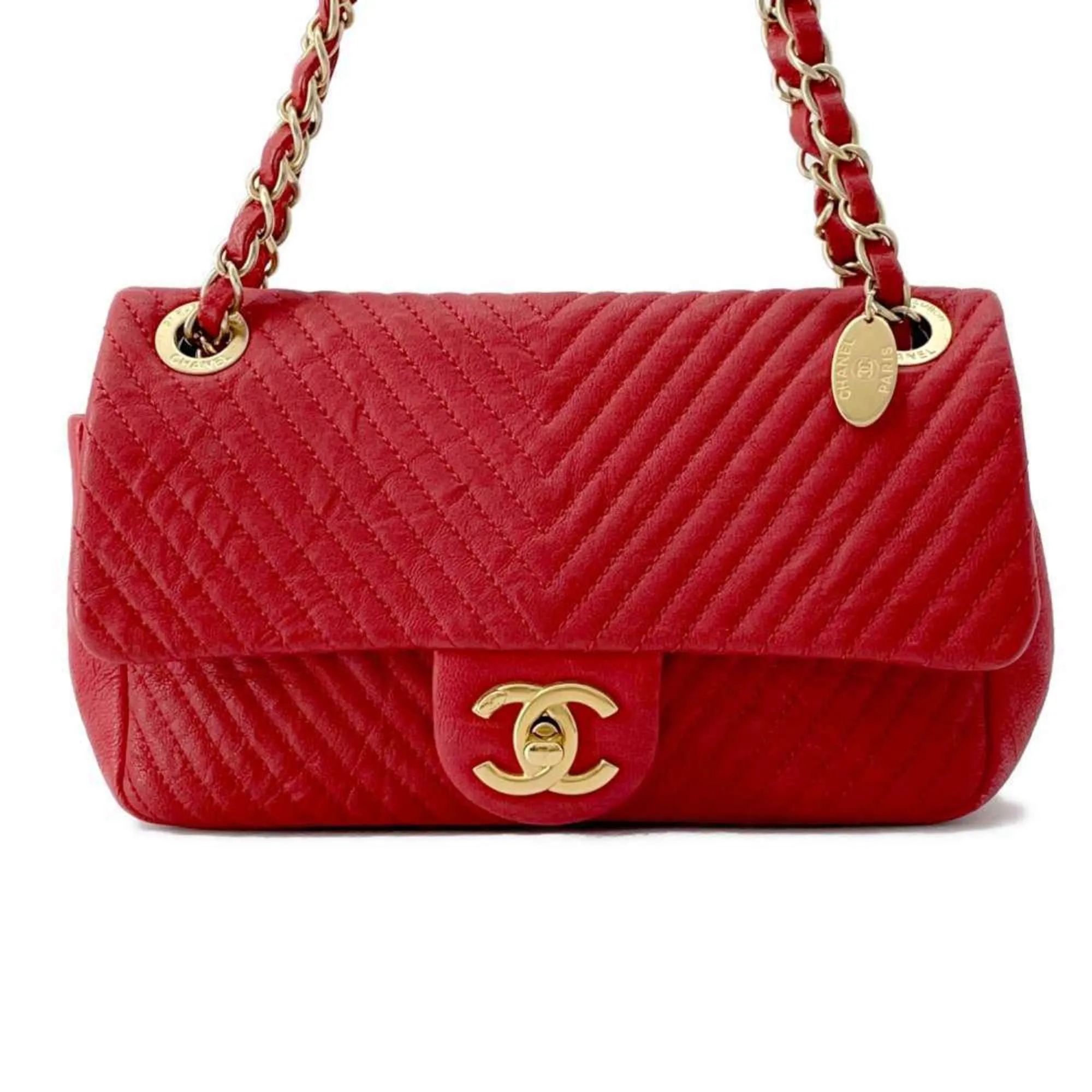 Chanel Chain Shoulder Bag Chevron V Stitch Coco Mark Leather CHANEL