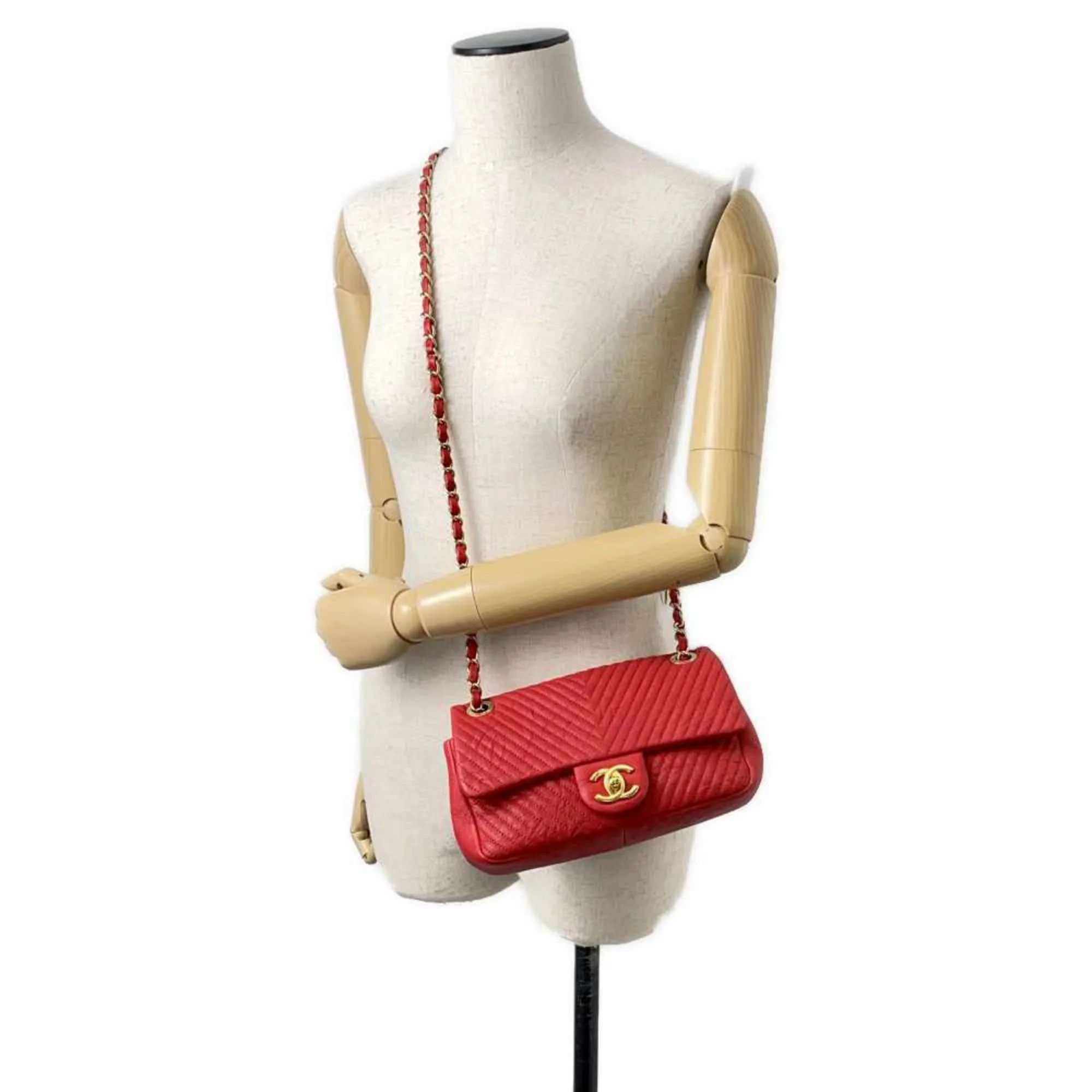 Chanel Chain Shoulder Bag Chevron V Stitch Coco Mark Leather CHANEL