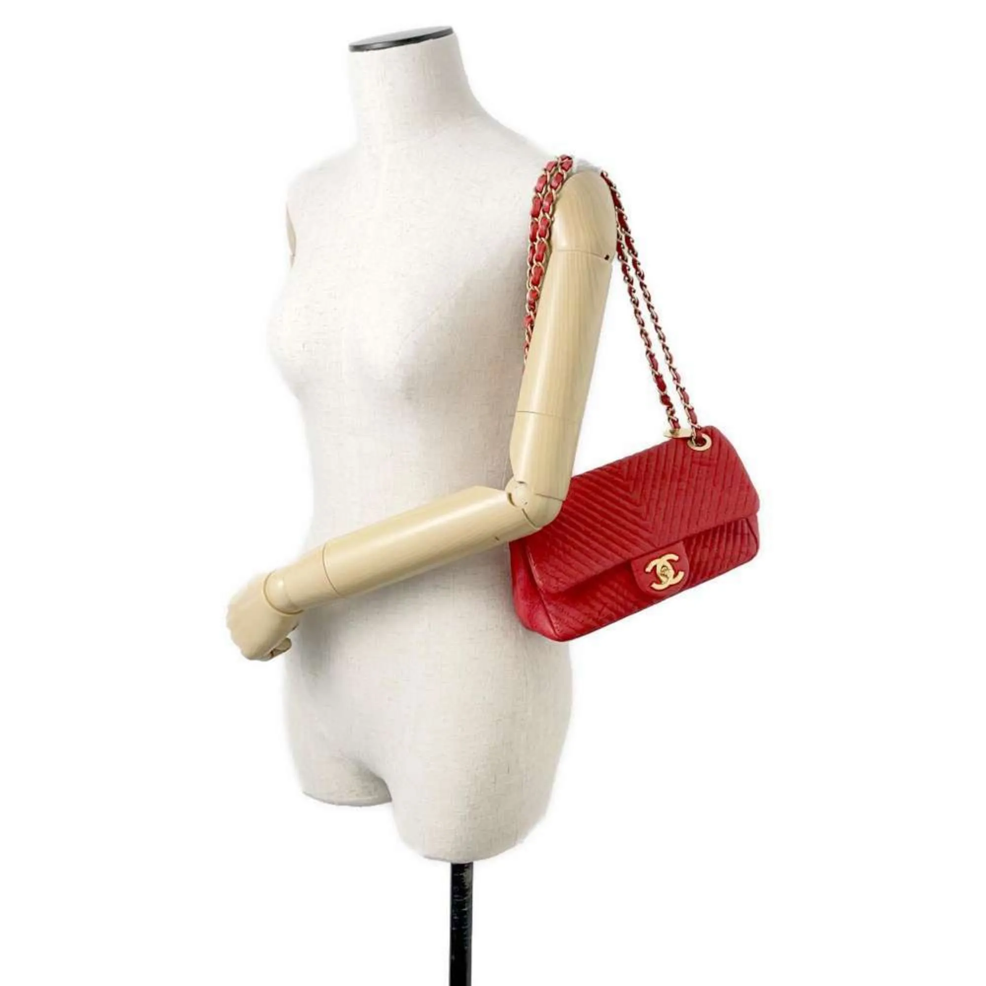 Chanel Chain Shoulder Bag Chevron V Stitch Coco Mark Leather CHANEL