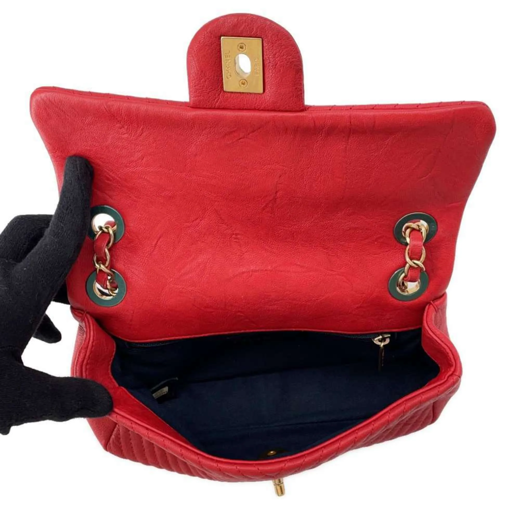 Chanel Chain Shoulder Bag Chevron V Stitch Coco Mark Leather CHANEL