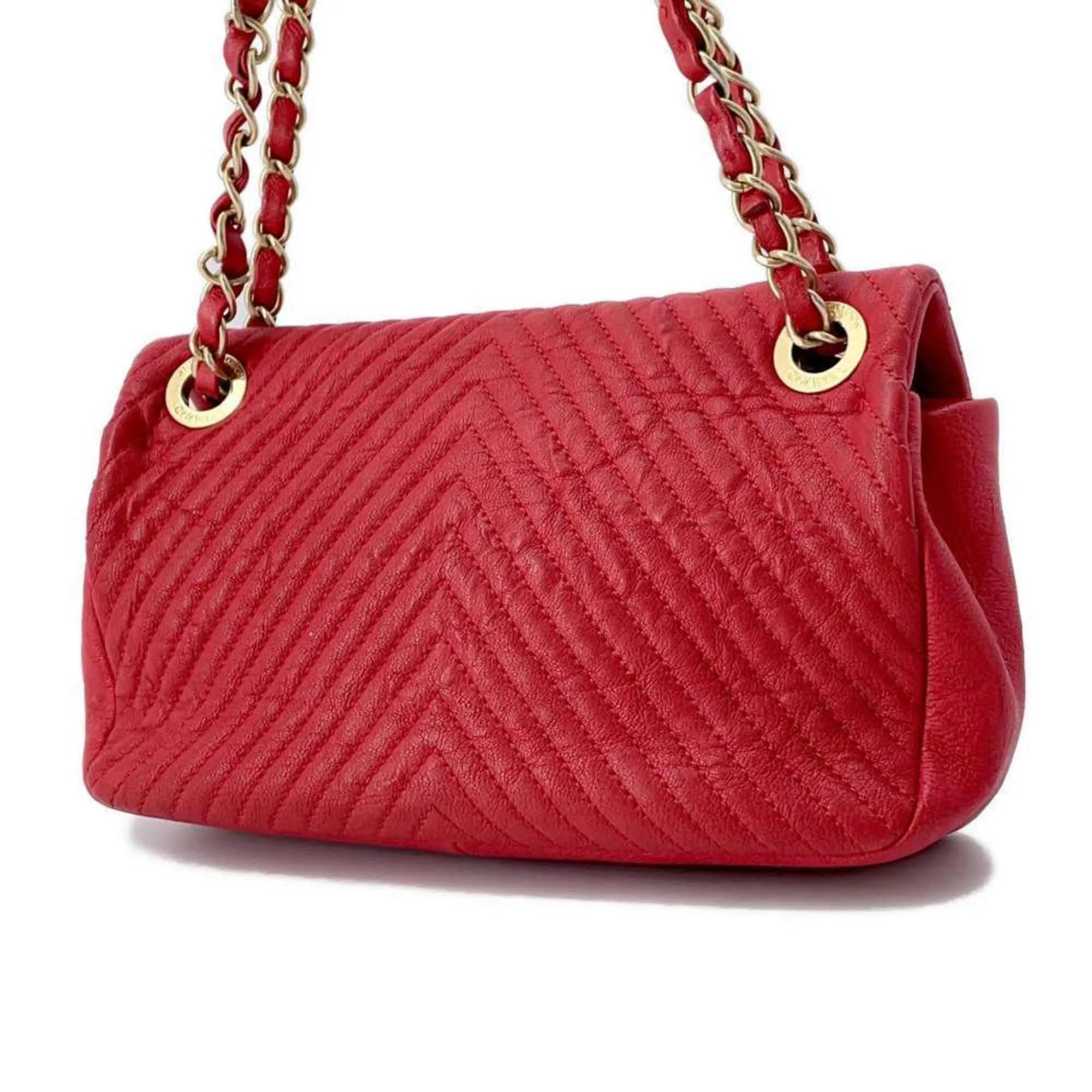 Chanel Chain Shoulder Bag Chevron V Stitch Coco Mark Leather CHANEL