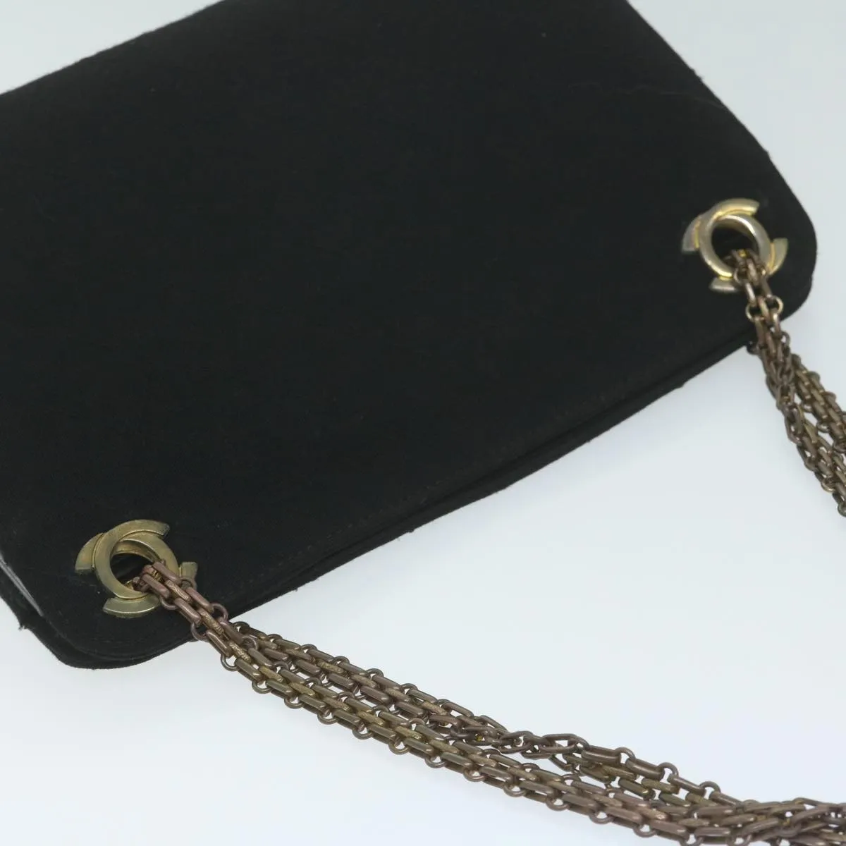 CHANEL Chain Shoulder Bag Cotton Black CC Auth bs11474