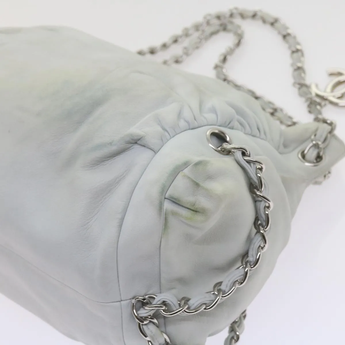 CHANEL Chain Shoulder Bag Leather White CC Auth bs10195