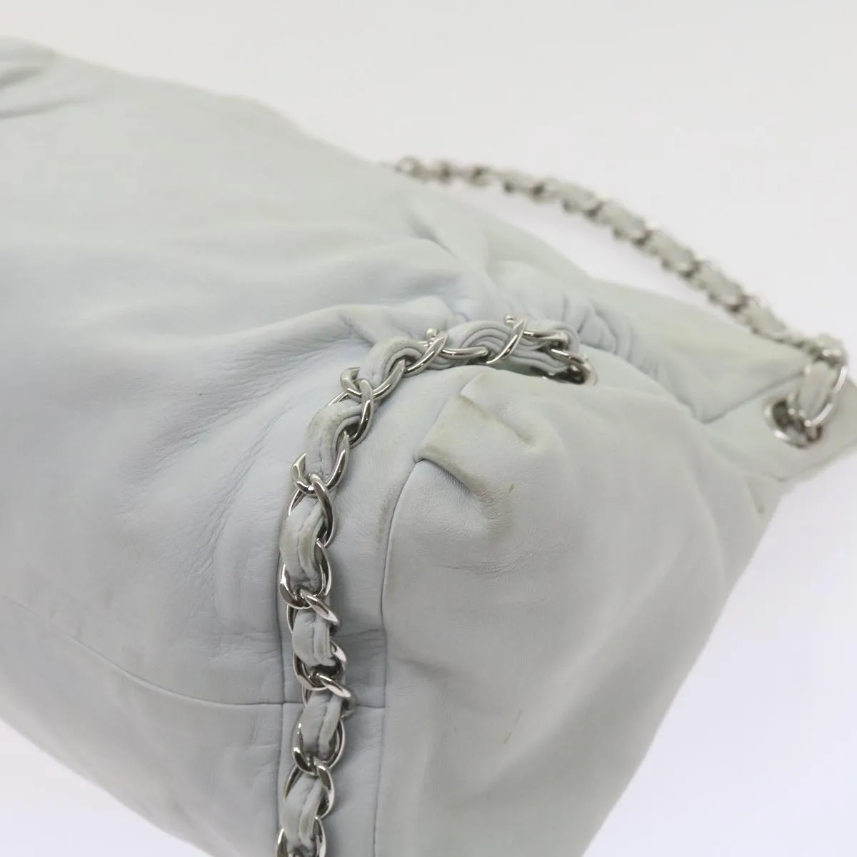 CHANEL Chain Shoulder Bag Leather White CC Auth bs10195
