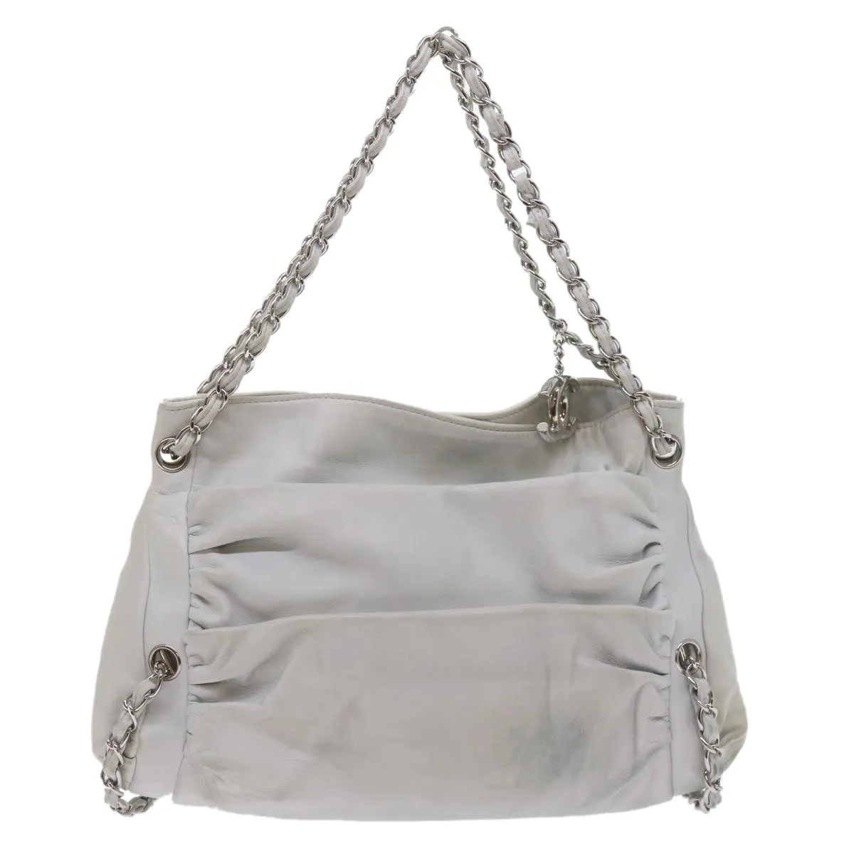 CHANEL Chain Shoulder Bag Leather White CC Auth bs10195