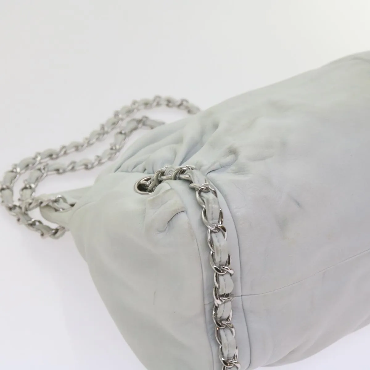 CHANEL Chain Shoulder Bag Leather White CC Auth bs10195