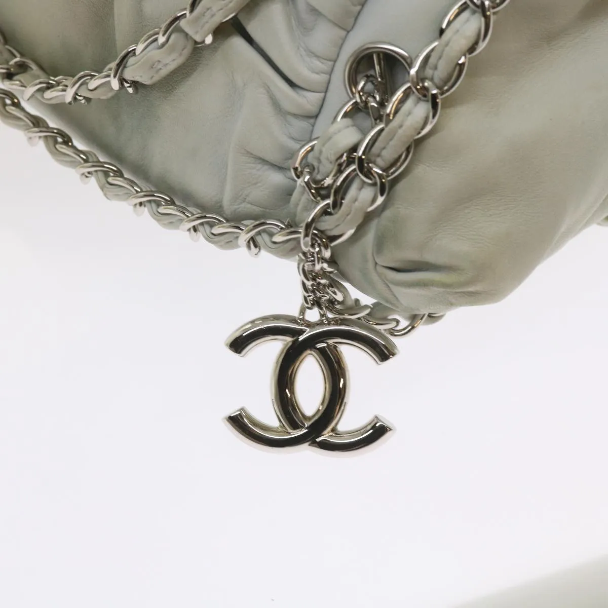 CHANEL Chain Shoulder Bag Leather White CC Auth bs10195