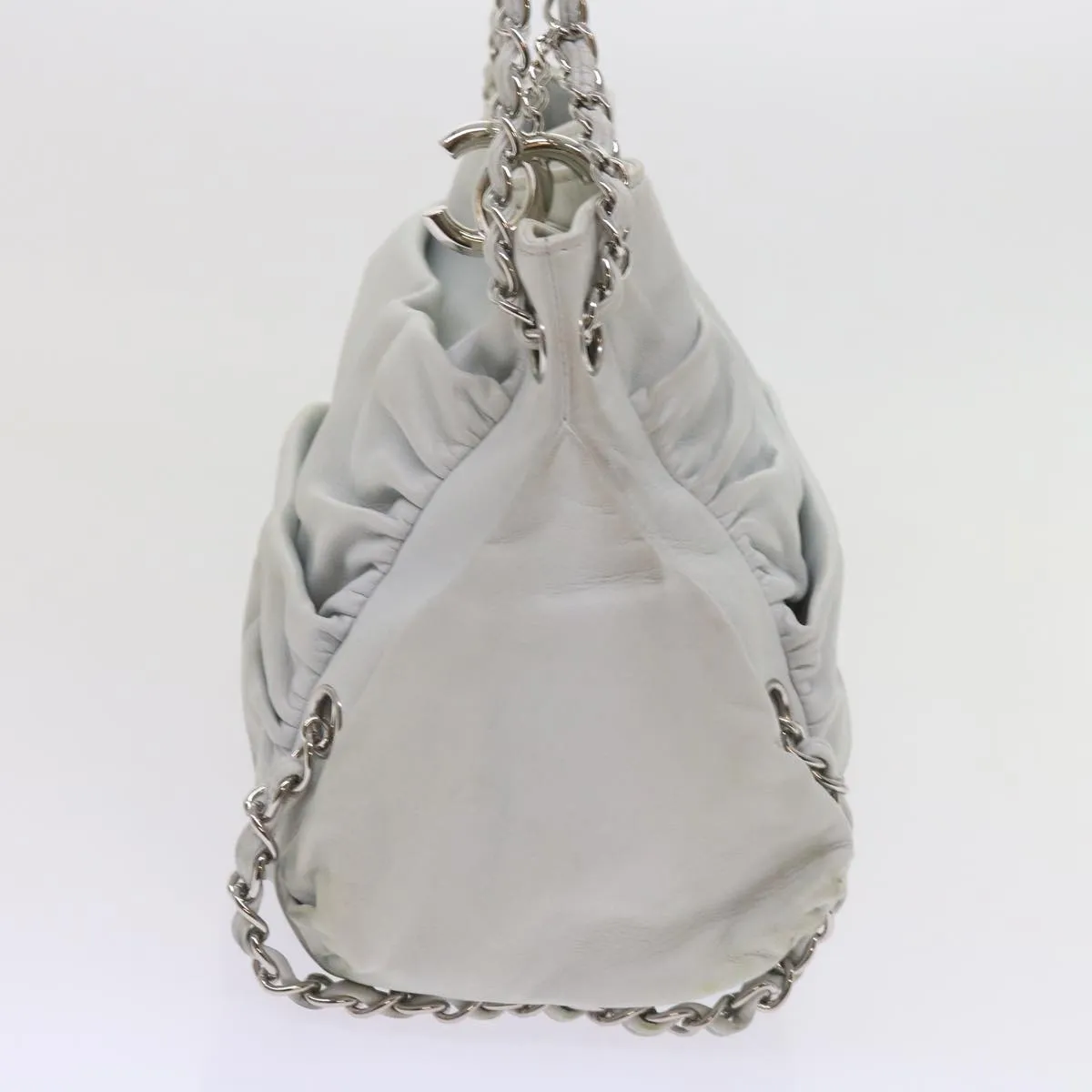 CHANEL Chain Shoulder Bag Leather White CC Auth bs10195