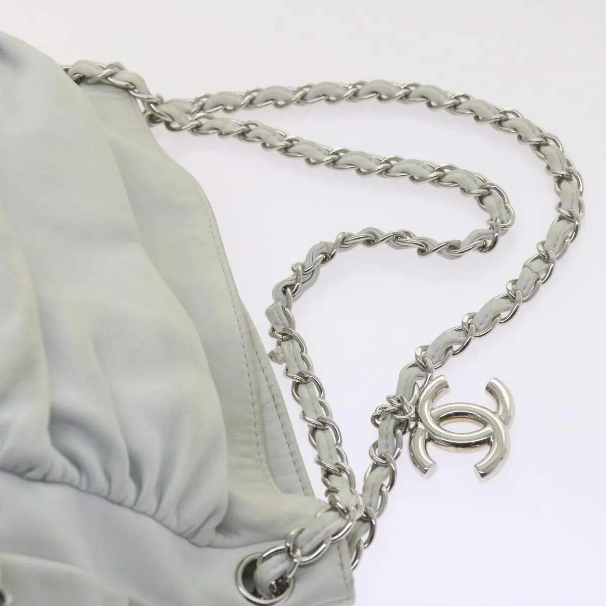 CHANEL Chain Shoulder Bag Leather White CC Auth bs10195