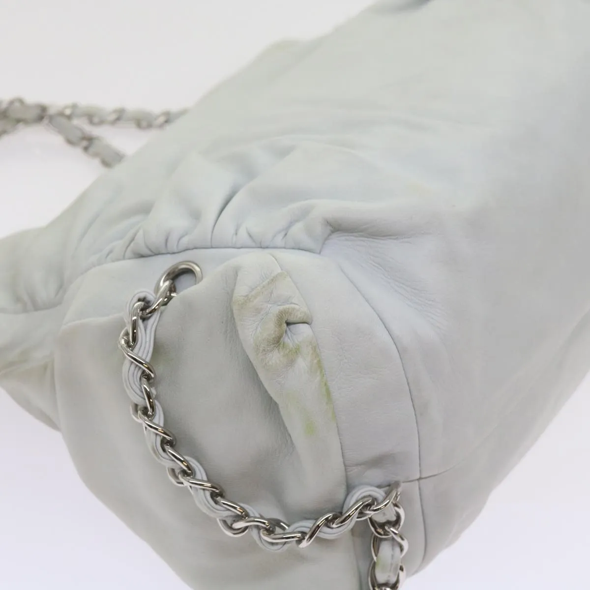 CHANEL Chain Shoulder Bag Leather White CC Auth bs10195