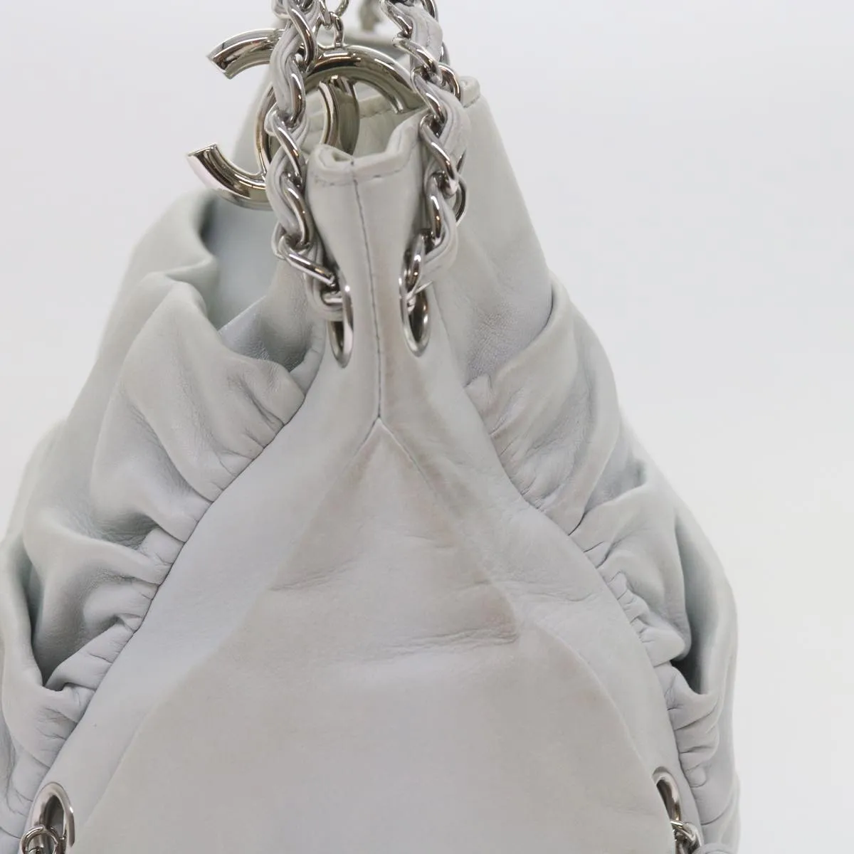 CHANEL Chain Shoulder Bag Leather White CC Auth bs10195