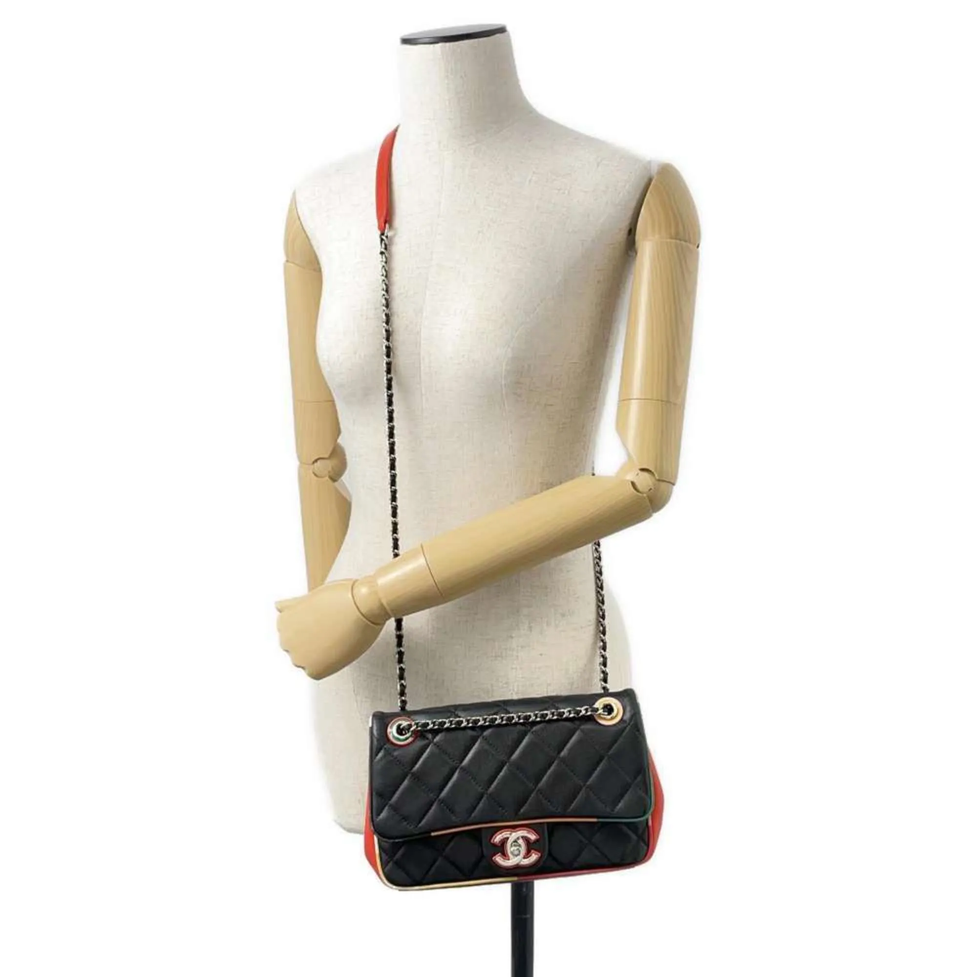 Chanel Chain Shoulder Bag Matelasse Coco Mark Lambskin A93691 CHANEL Black
