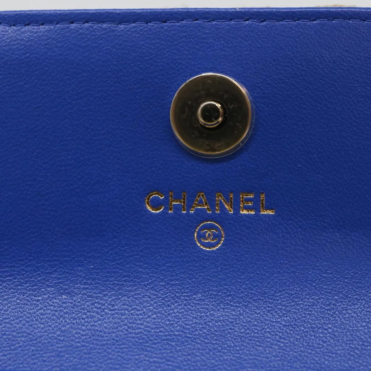 CHANEL Chain Shoulder Bag Raffia Blue Beige CC Auth 51139A