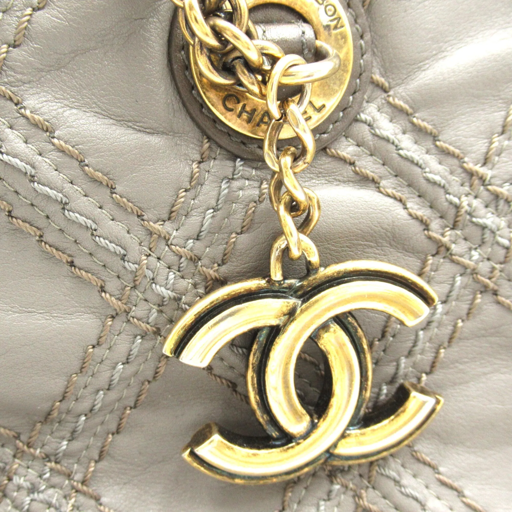 CHANEL ChainShoulder Gray leather