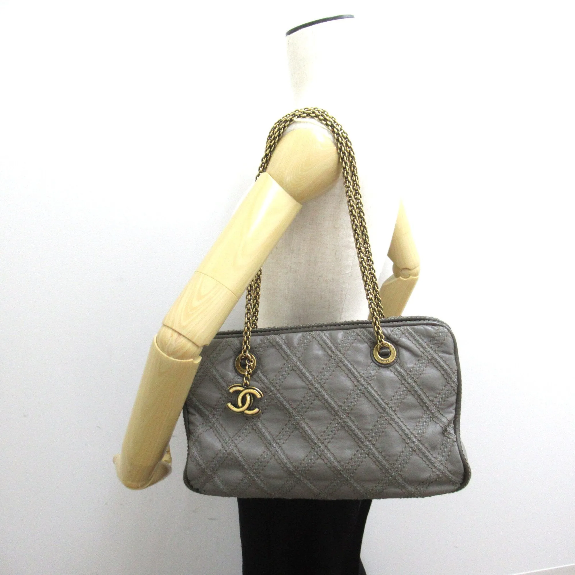 CHANEL ChainShoulder Gray leather