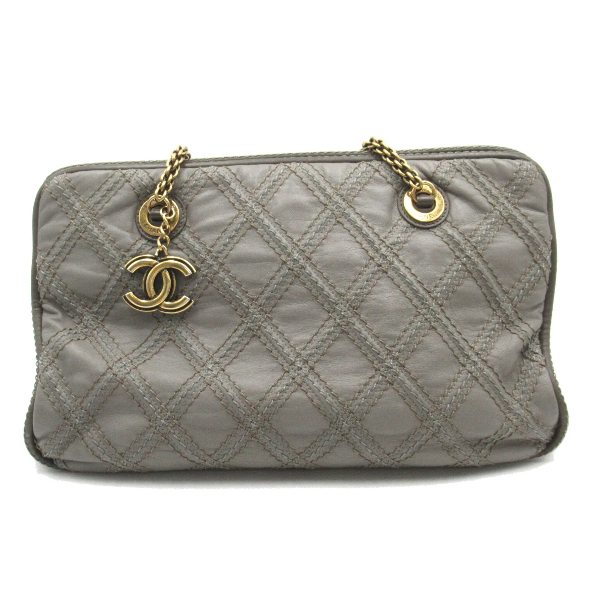 CHANEL ChainShoulder Gray leather
