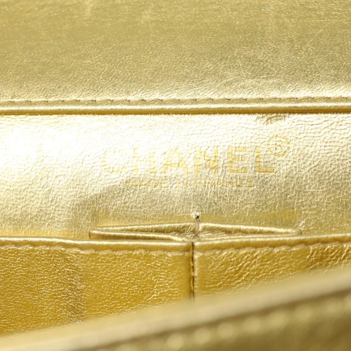 CHANEL Choco Bar line Chain Shoulder Bag Leather Gold CC Auth bs3477A