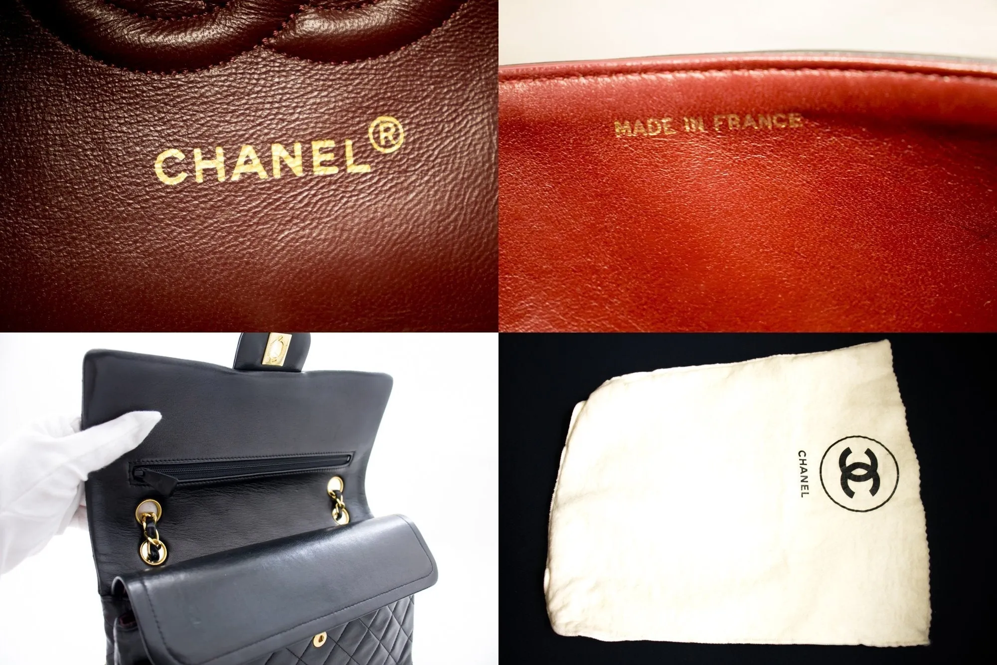 CHANEL Classic Double Flap 10" Chain Shoulder Bag Black Lambskin i71