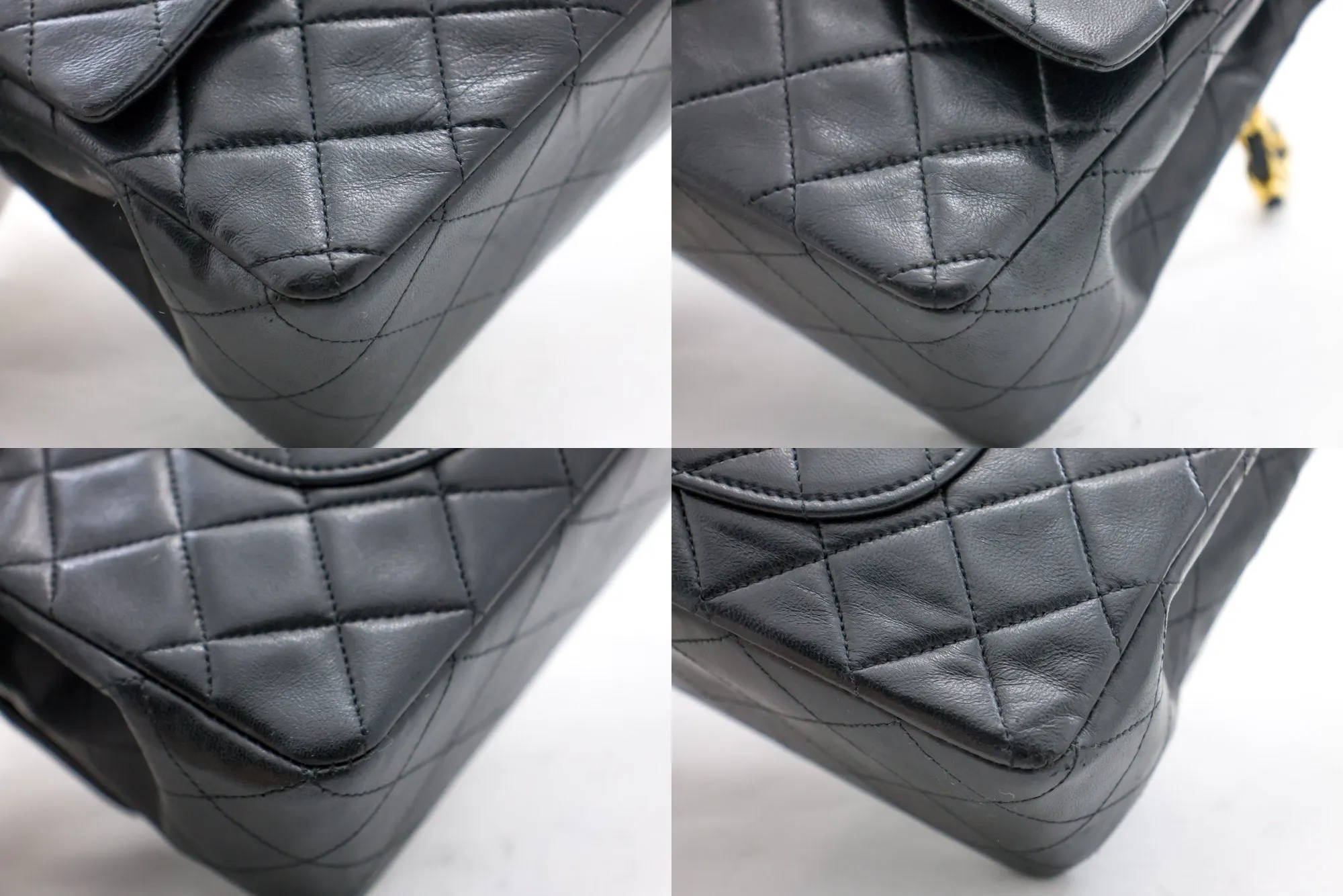 CHANEL Classic Double Flap 10" Chain Shoulder Bag Black Lambskin i71