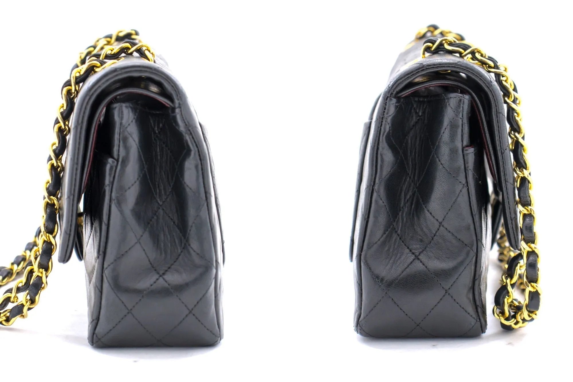 CHANEL Classic Double Flap 10" Chain Shoulder Bag Black Lambskin i71