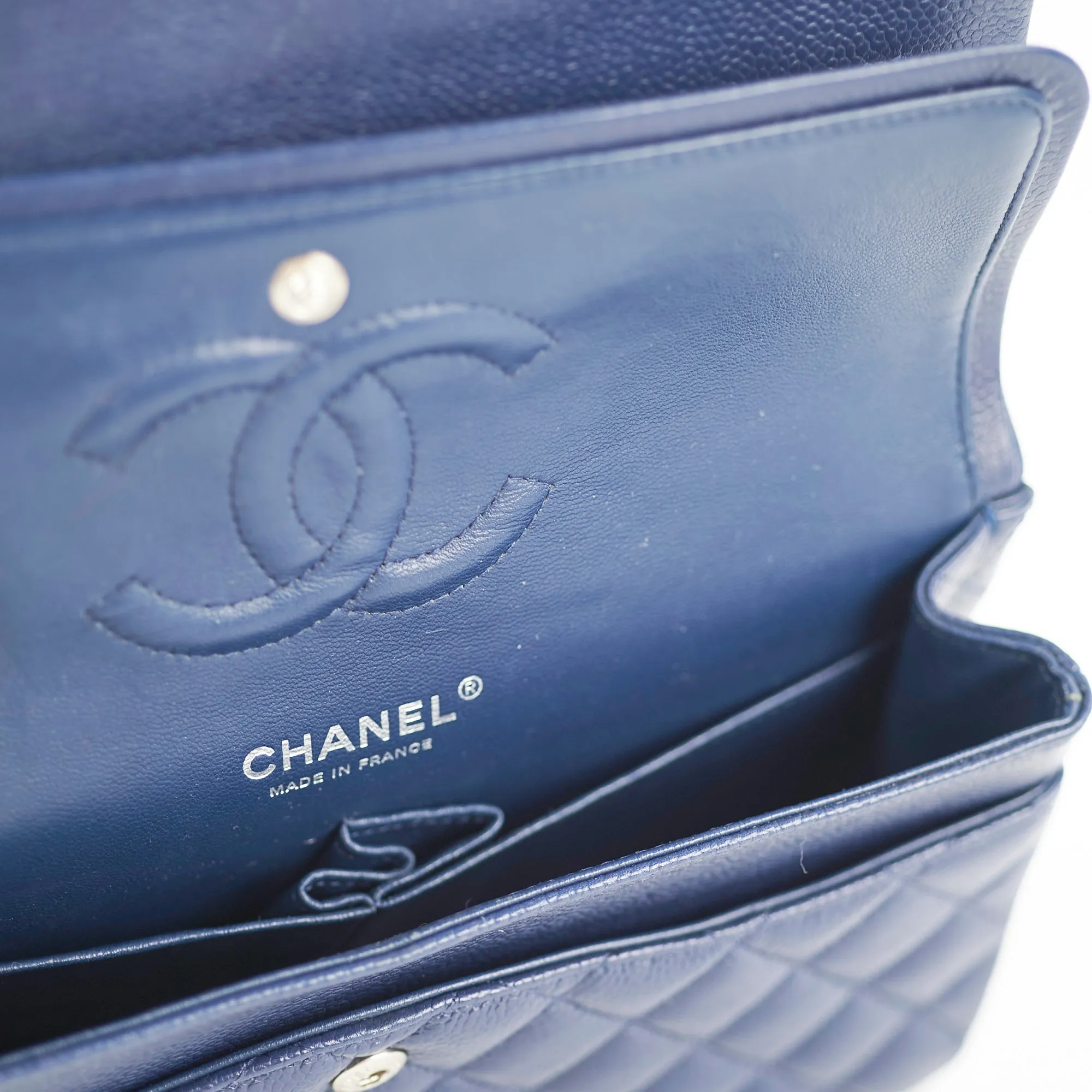 Chanel Classic Flap Medium Large Caviar Blue Shoulder Bag