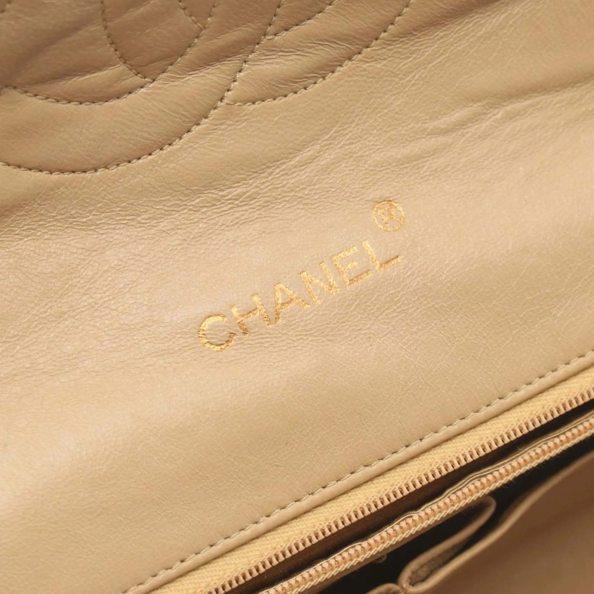 CHANEL Coco Mark Shoulder Bag, Lambskin, Women's, Beige