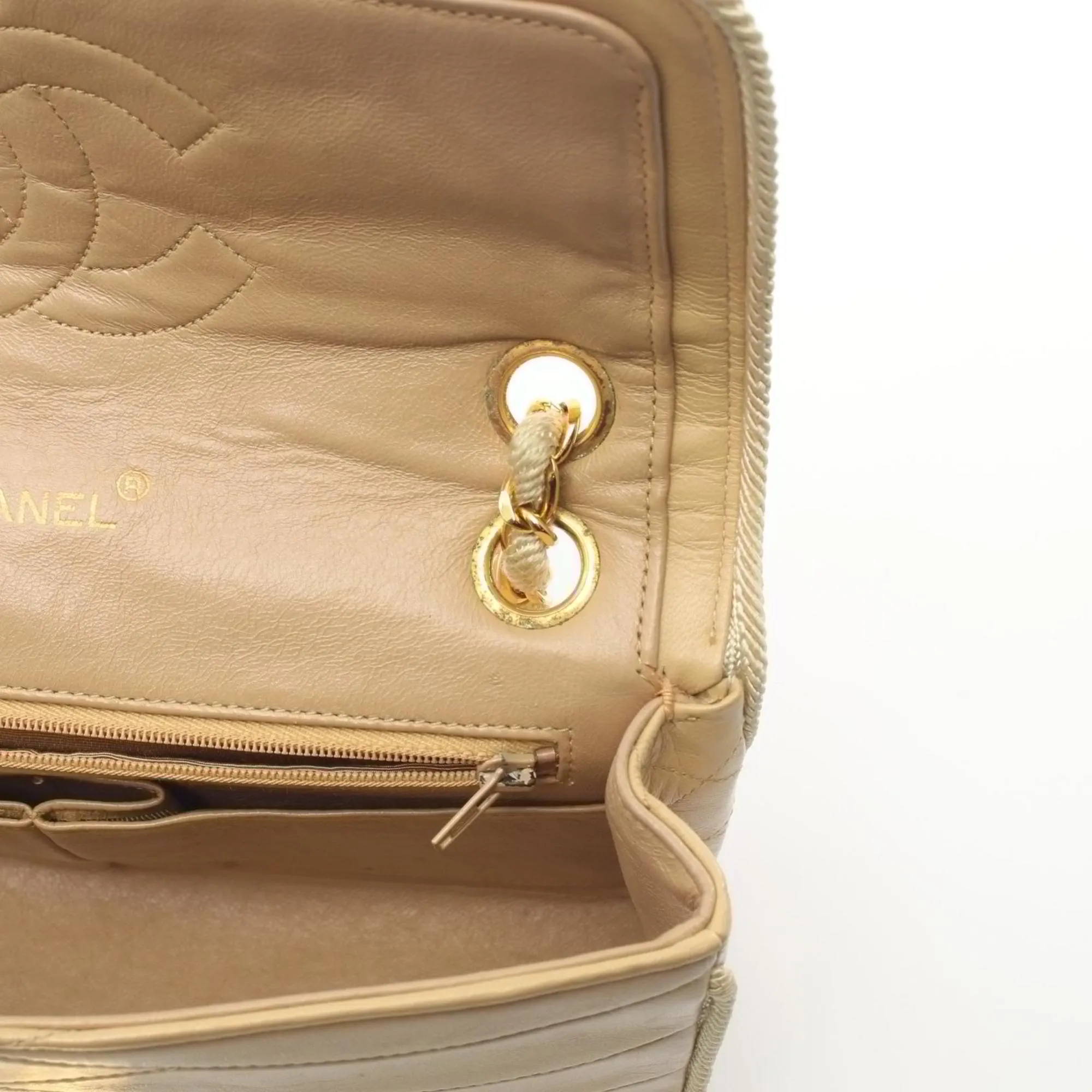 CHANEL Coco Mark Shoulder Bag, Lambskin, Women's, Beige