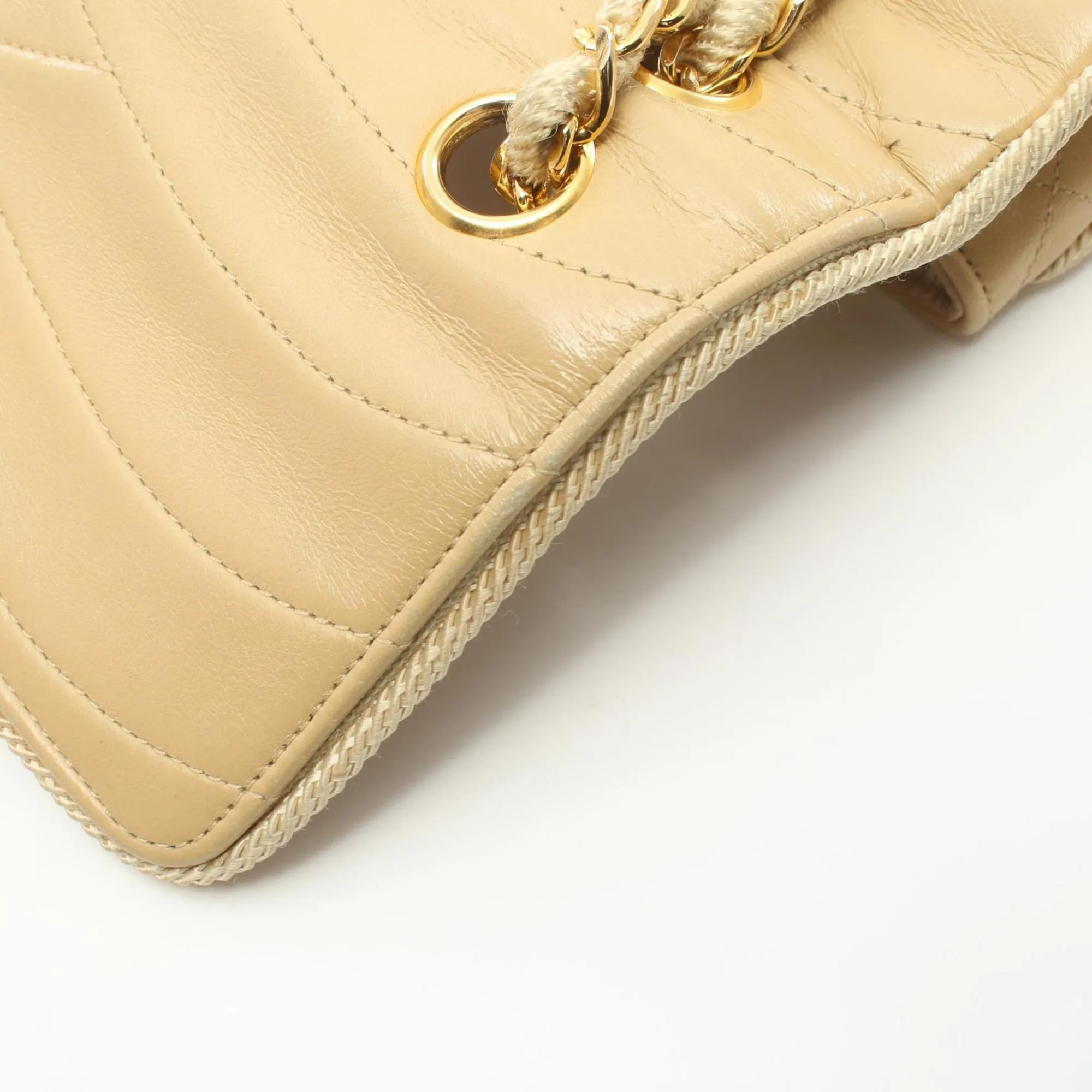 CHANEL Coco Mark Shoulder Bag, Lambskin, Women's, Beige