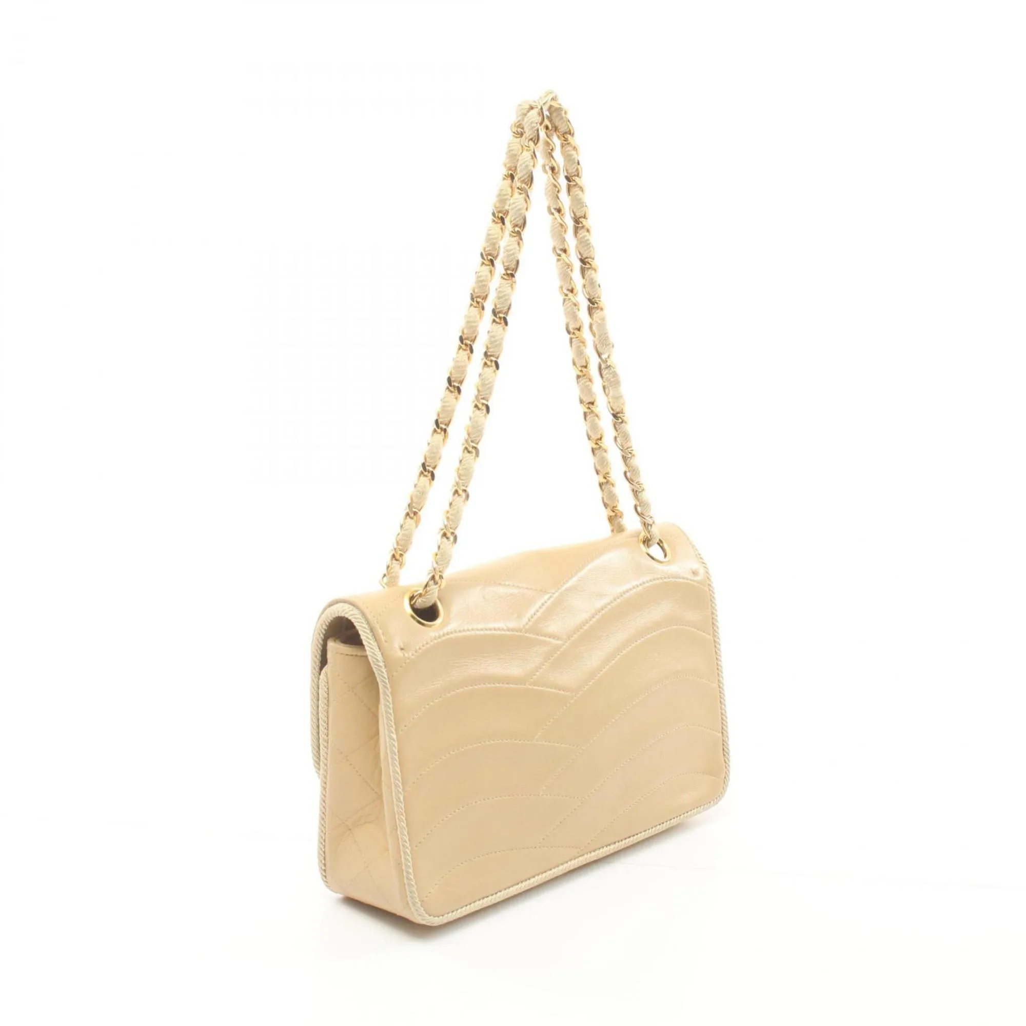 CHANEL Coco Mark Shoulder Bag, Lambskin, Women's, Beige