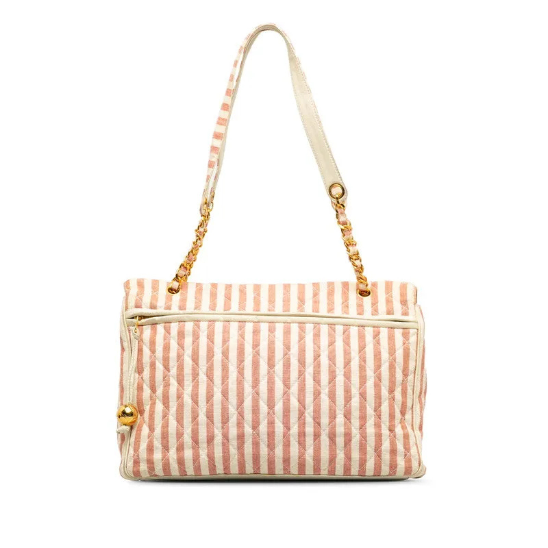Chanel Decamatrace trip Cocomark Chain Shoulder Bag Pink White Cotton Lady CHANEL [More]