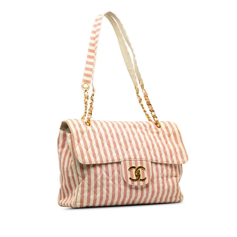 Chanel Decamatrace trip Cocomark Chain Shoulder Bag Pink White Cotton Lady CHANEL [More]