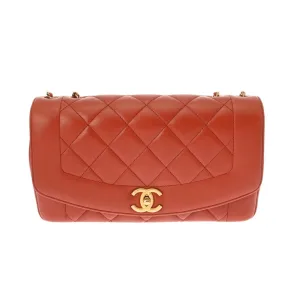 CHANEL Diana Chain Shoulder Bag 28cm Brown Women's Lambskin