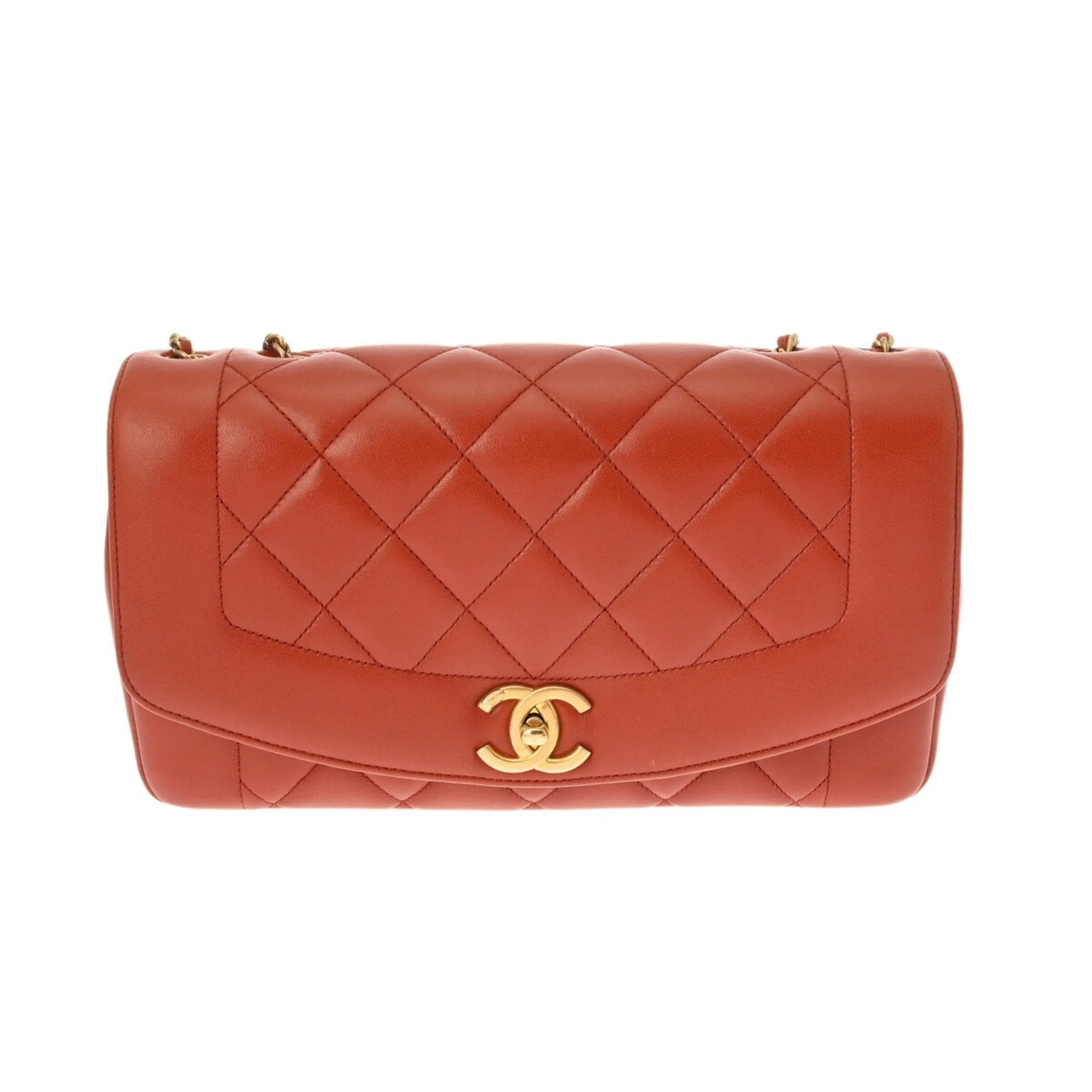 CHANEL Diana Chain Shoulder Bag 28cm Brown Women's Lambskin