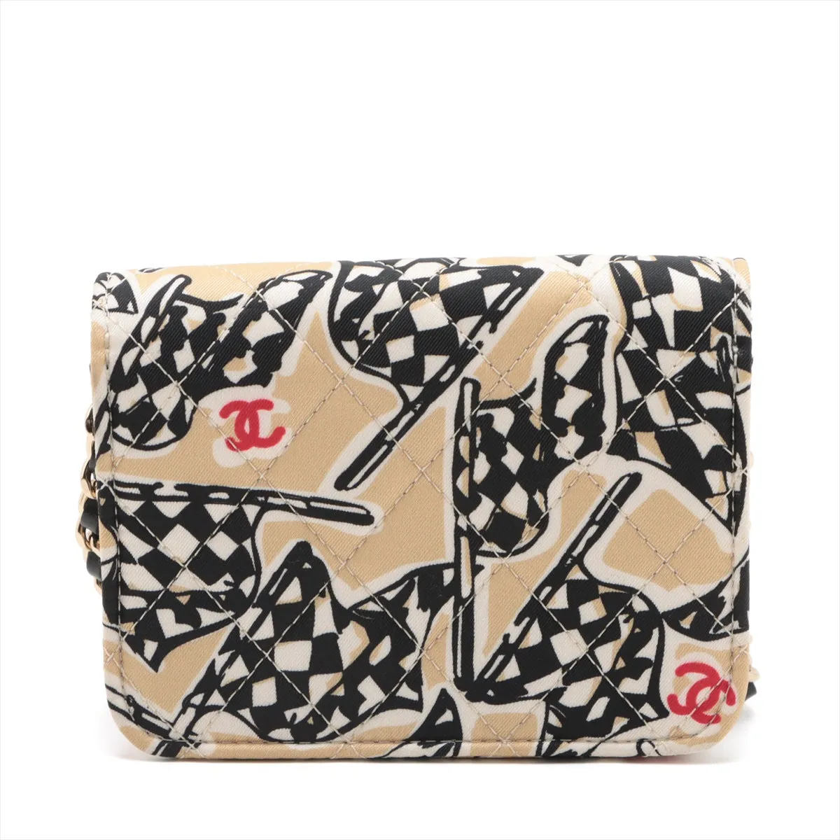 Chanel Flag Print Canvas Chain Shoulder Bag Beige Gold  Nonevelty