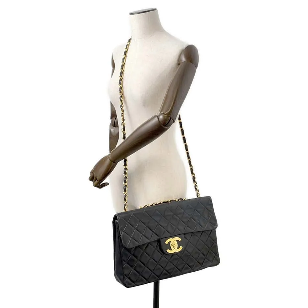 CHANEL Jumbo Matelasse ChainShoulder Bag Black Lambskin Size 34