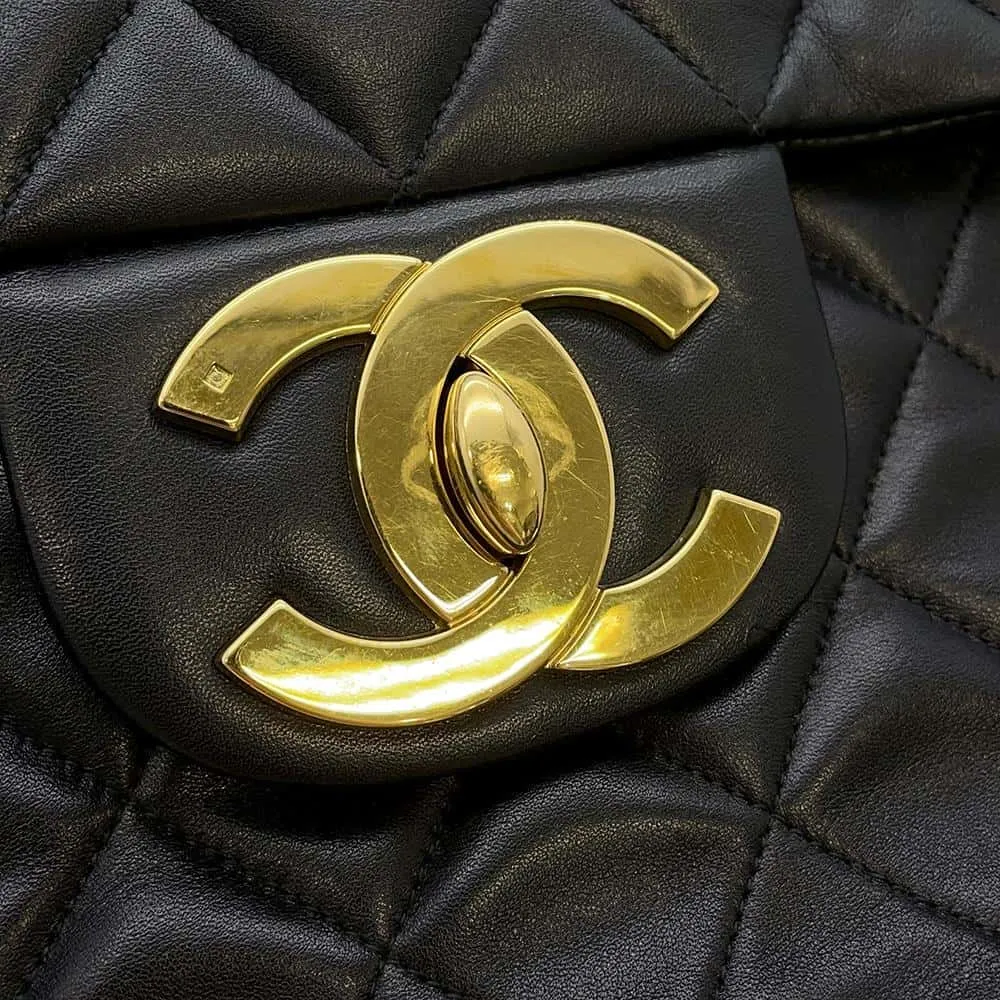 CHANEL Jumbo Matelasse ChainShoulder Bag Black Lambskin Size 34