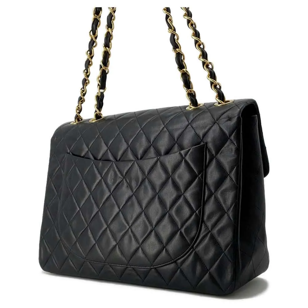 CHANEL Jumbo Matelasse ChainShoulder Bag Black Lambskin Size 34